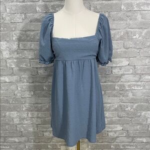 Altar'd State Blue Mini Dress with Puff Sleeves